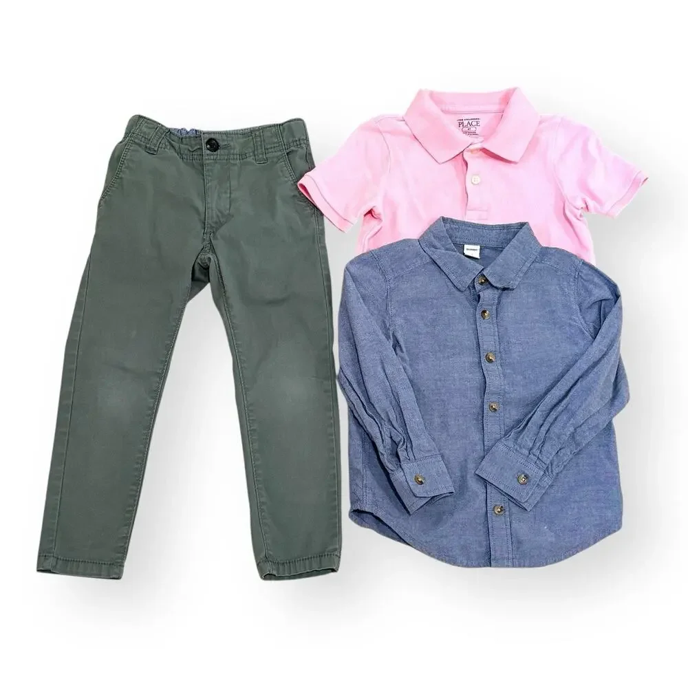 Toddler Boy 4T Bundle Osh Kosh Pants Old Navy Shirt Children’s Place Polo Preppy